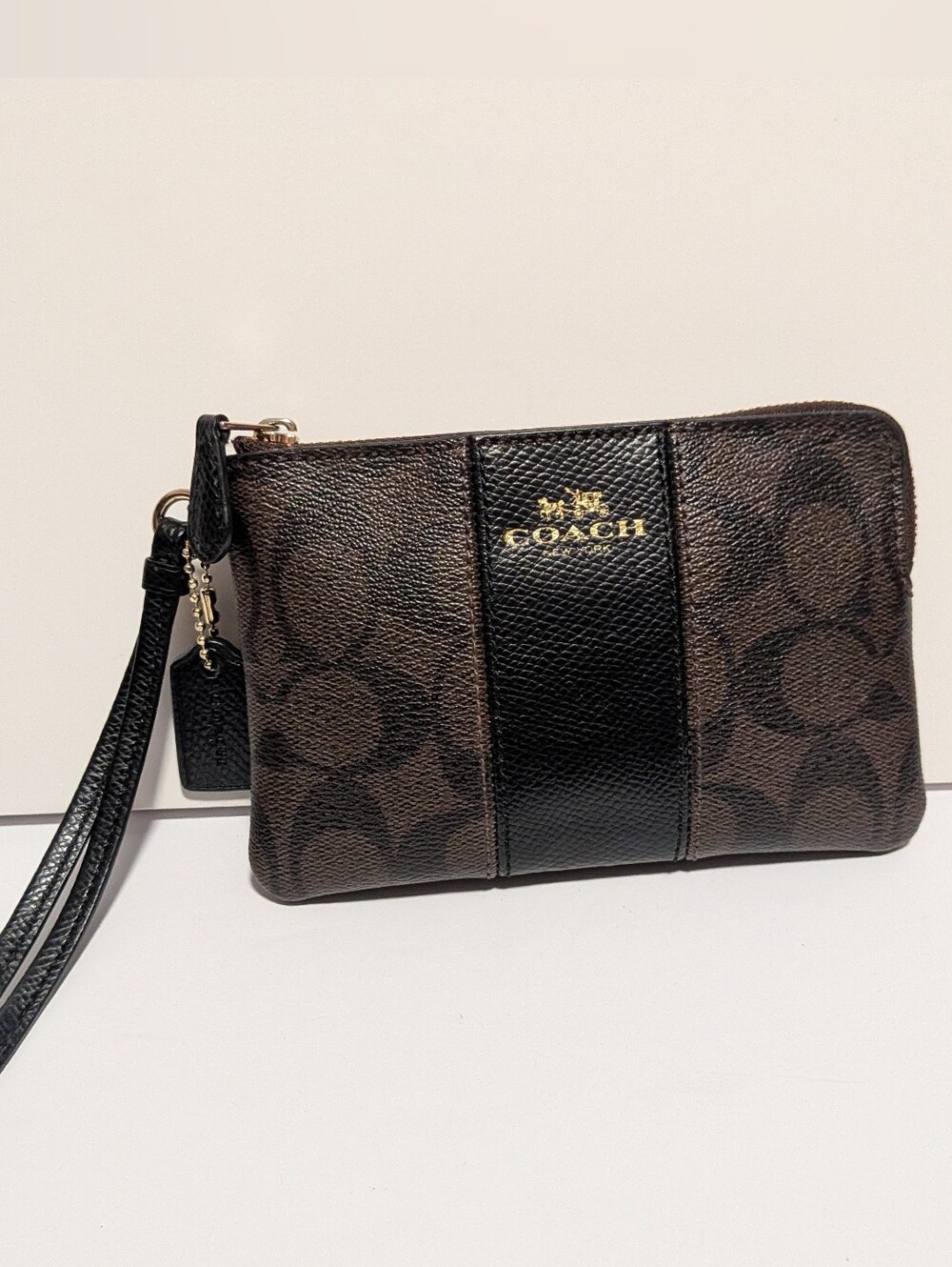 Coach Corner Zip Wristlet in Signature Canvas with Stripe Wristlet